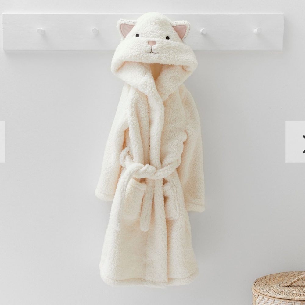 Pottery Barn Kids Hooded Plush Sherpa Critter Robe Kitty Ears White Toddler 2-3T